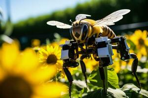 robótico abejas tecnológicamente avanzado polinizadores revitalizante agricultura en acción foto