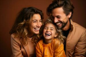 A young patient laughing with family isolated on a warm gradient background photo