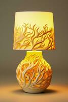 Modern ceramic table lamp casting warm light isolated on a gradient background photo