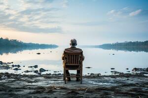 Cancer patient reflecting in solitude background with empty space for text photo