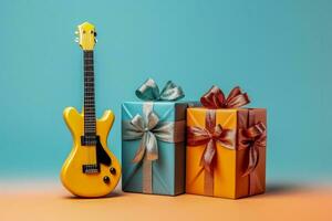 Music enthusiasts minimalist style Christmas gifts isolated on a gradient background photo