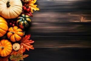 Artful autumn tablescape with stuffed pumpkin dishes background with empty space for text photo