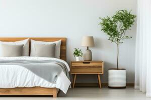 Minimalistic modern nightstand interior design scene described in 10 words photo