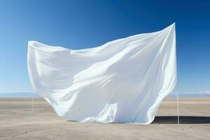 Contemporary art installations starkly featuring white flag against vibrant backgrounds photo