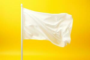 Traditional white festival flag fluttering joyfully isolated on a sunny yellow gradient background photo