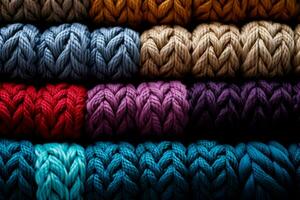 Extreme close up shots illustrating the detailed texture of knitted wool patterns photo