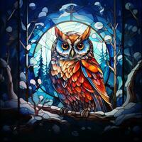 Owl in stained glass style photo
