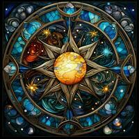 Cosmic illustration in stained glass style photo