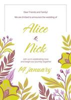 Decorative template card with colorful floral elements. Frames with flowers and leaves, can be used as wedding invitation, greeting card or in any decorative design. vector