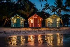 Festive lights twinkling on tropical beach huts welcoming the New Year photo