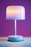 Minimalist LED table lamp illuminating brightly isolated on a gradient background photo