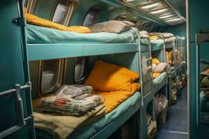 cerca UPS de acogedor dormido literas en durante la noche trenes foto