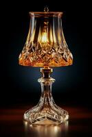 Elegant crystal table lamp emitting soft illumination isolated on a gradient background photo
