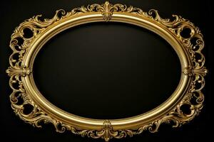 Elegant gold mirror frame isolated on white background antique oval shape photo