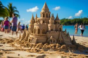 Sandcastle contests under fireworks special New Years Eve on tropical beaches photo