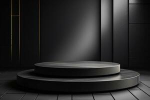 Geometric podium on stage for minimal 3D metal product display photo