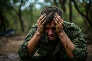 Anxiety laden faces of Israeli soldiers at the front line during rocket attacks photo