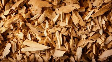 Wood chips for biomass energy production background with empty space for text photo