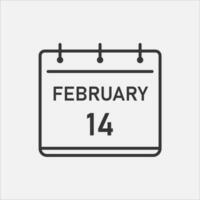 14 of february calendar date. Saint Valentine day, love time.  Planning, celebration. Vector