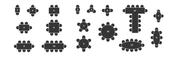 Seats plan scheme. Blue print. Type of tables for wedding or holidays. Vector