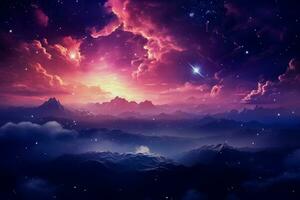 Captivating futuristic background adorned with stars pink clouds and galaxies photo