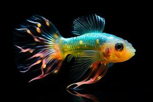 Small brightly colored goby fish isolated on black background Generative AI photo