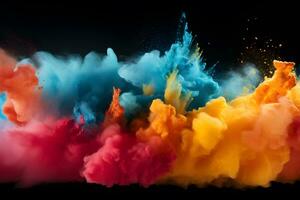 colored dust scattered on a black background Generative AI photo