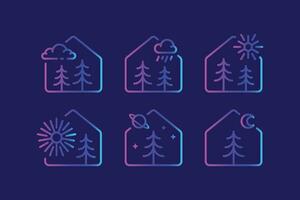 Cottage Icon Logo Set Abstract House Tree Weather Concept for Modern Business Website Brand Identity vector