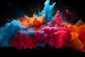 colored dust scattered on a black background Generative AI photo