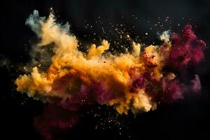 colored dust scattered on a black background Generative AI photo