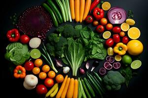 For health eat fresh vegetables fruits meat food Generative AI photo