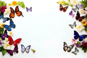 Flowers butterflies colorful white background photography 4K virtual high resolution Generative AI photo