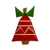 Red Christmas bell with green bow isolated on white background. Abstract Christmas tree toy. Flat vector illustration.