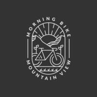 morning mountain biking badge vector illustration. mountain and bicycle monoline or line art style. design can be for t-shirts, sticker, printing needs