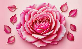 Pink rose petals set on pink background photo