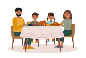 familia con niños a el mesa vector