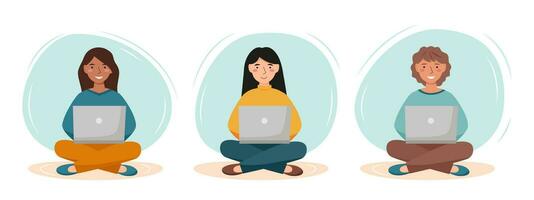 Women with laptop vector