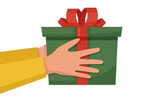 Hands holding gift box vector