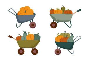 conjunto de carros con calabazas vector