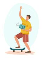 Boy with scateboard and music vector