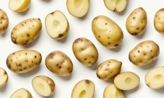Fresh raw potatoes isolated on white background photo