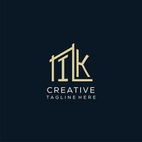 Initial IK logo, clean and modern architectural and construction logo design vector