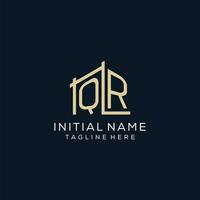 Initial QR logo, clean and modern architectural and construction logo design vector