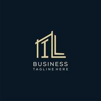 Initial IL logo, clean and modern architectural and construction logo design vector