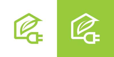 logo design combining the shape of a house with leaves and plugs. vector