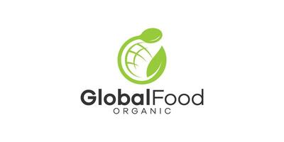 logo design combining a globe with organic food. vector