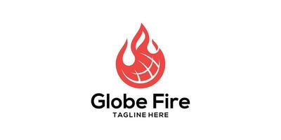 logo design combining a globe with fire. vector