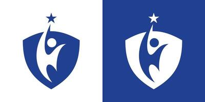 logo design combining a person's success with the shape of a shield vector