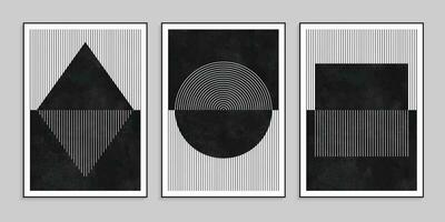 Minimalist line art black and white geometric shape wall posters vector