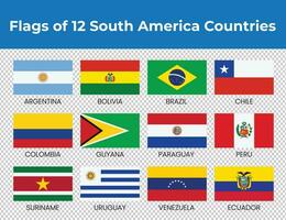 Flags of 12 South America Countries vector